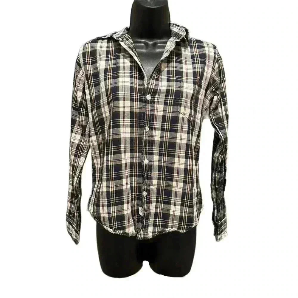 FRANK & EILEEN Barry Black and Blue Plaid Button Down - size XS